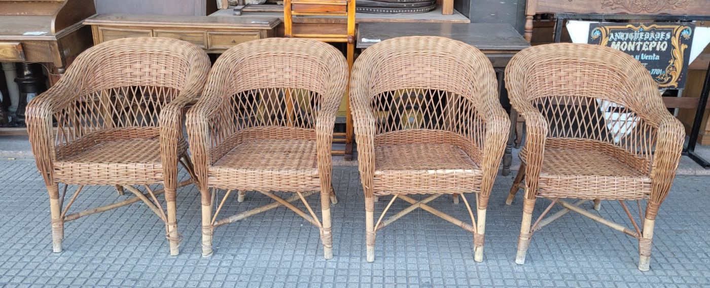 4 sillones mimbre 65 x 70 y 43 x 93 alto